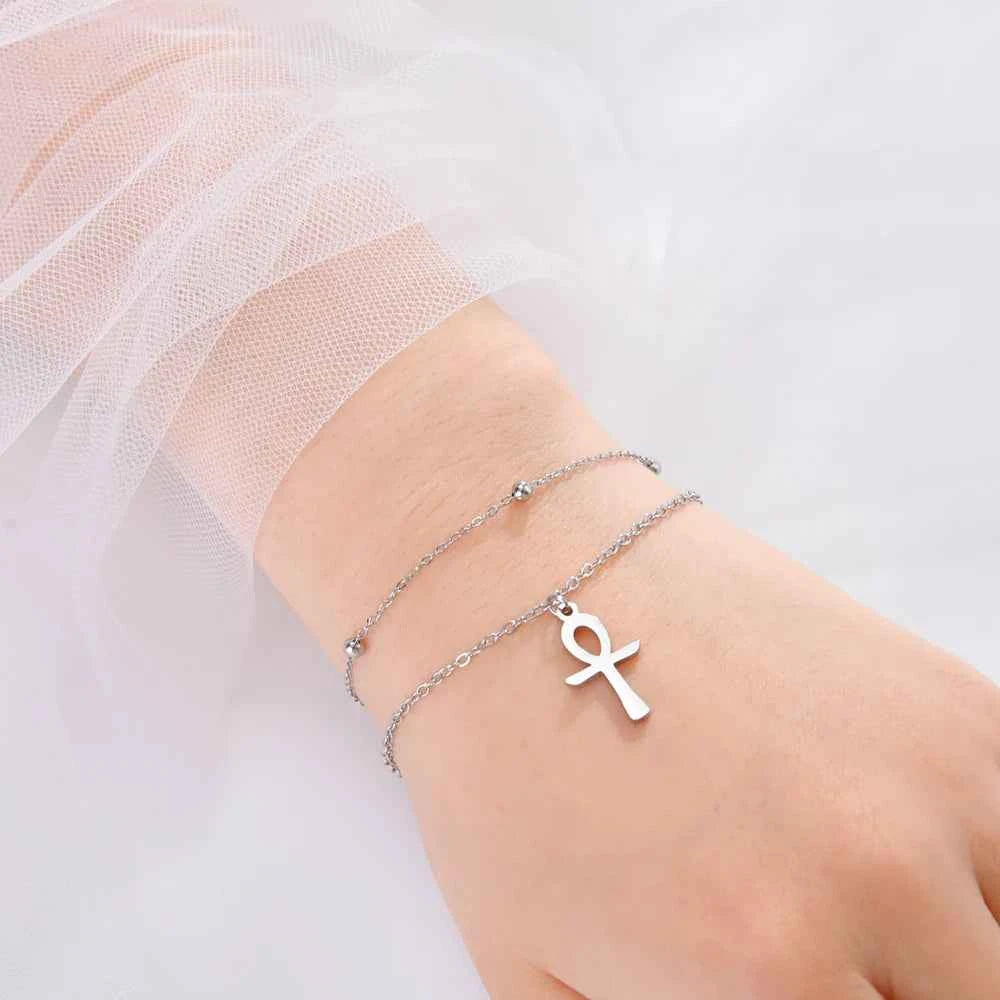 Dawapara Ankh Cross Bracelet Religious Ancient Egyptian Key To Life Prayer Amulet Supernatural Stainless Steel Jewelry