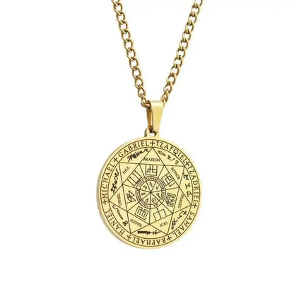 Necklace for Men Seven Archangels Pendant Solomon 7 Archangels Sigil Amulet Necklace Men Simple Stainless Steel Chain Jewelry - Pedlar's Attic