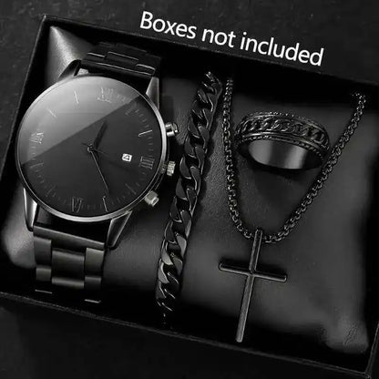 4-piece/set men's black minimalist quartz watch set - Pedlar's Attic