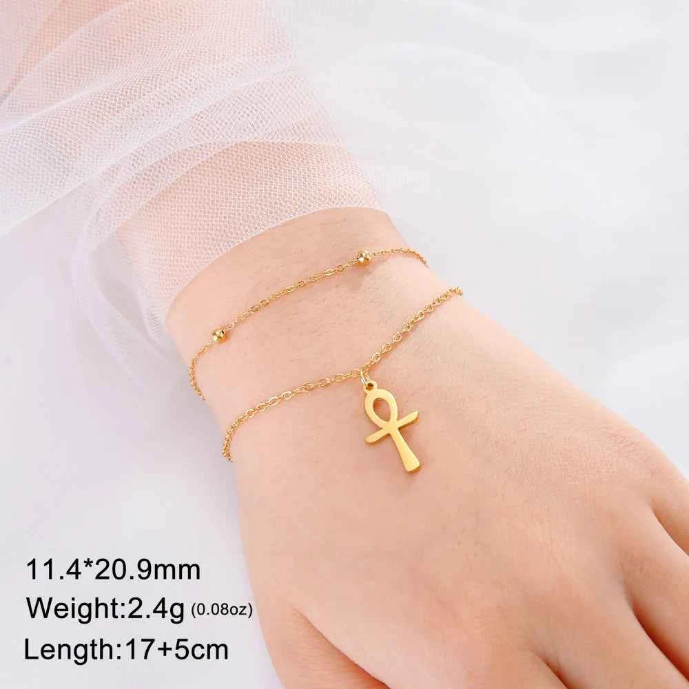Dawapara Ankh Cross Bracelet Religious Ancient Egyptian Key To Life Prayer Amulet Supernatural Stainless Steel Jewelry