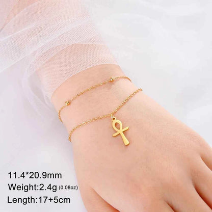 Dawapara Ankh Cross Bracelet Religious Ancient Egyptian Key To Life Prayer Amulet Supernatural Stainless Steel Jewelry - Pedlar's Attic