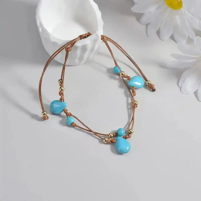 Barefoot & Rooted — Turquoise Woven Anklet