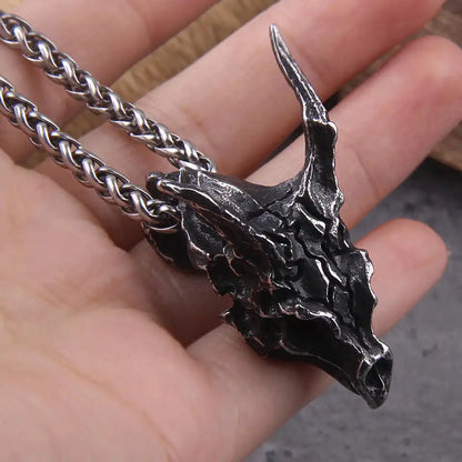 Bone & Fire — Viking Dragon Skull Pendant Necklace