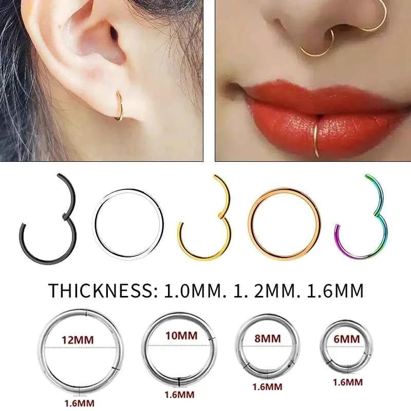 Stainless Steel Nose Hoop Clicker - Elegant Hinged Segment Ring for Septum, Lip, Helix, Daith & Cartilage Piercings - Pedlar's Attic