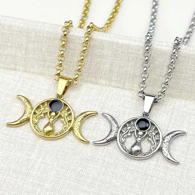 Triple Moon Goddess Necklace