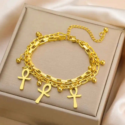Dawapara Ankh Cross Bracelet Religious Ancient Egyptian Key To Life Prayer Amulet Supernatural Stainless Steel Jewelry - Pedlar's Attic