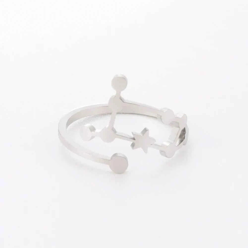 COOLTIME 12 Constellation Women's Ring Stainless Steel Zodiac Adjustable Rings Leo Virgo Libra Pisces Jewelry Birthday Gift