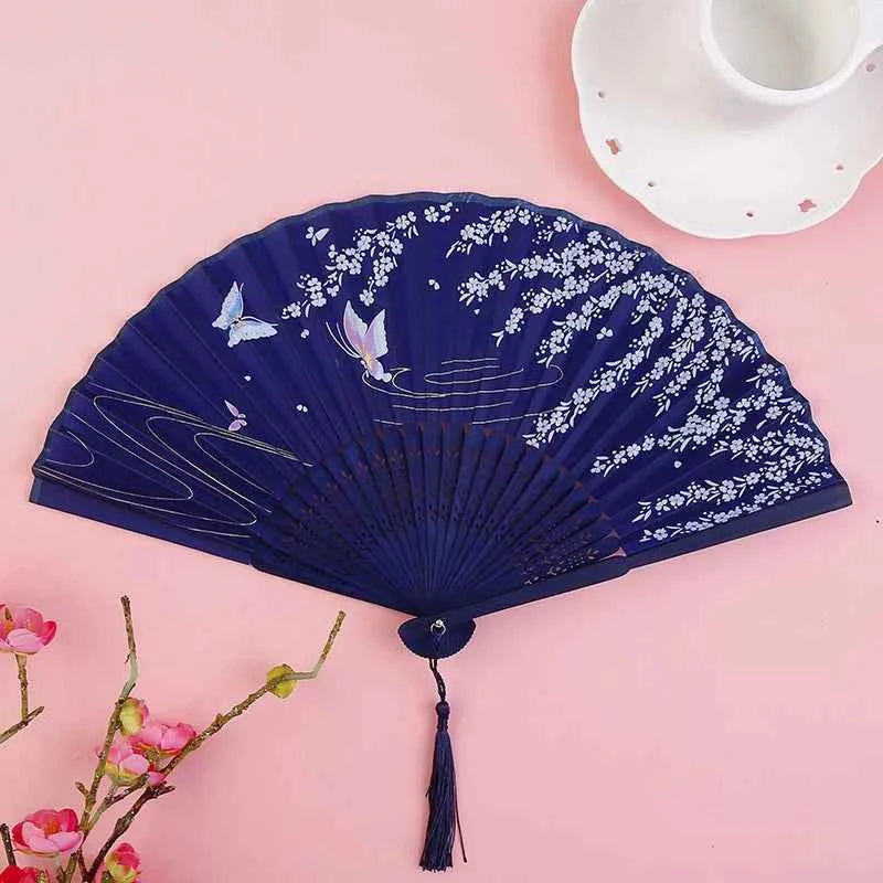 Chinese Fan Hand Folding Fan Bamboo Silk Women Black Fan Summer Female Dance Hand Folding Fan Party Gift Hand Fans For Women