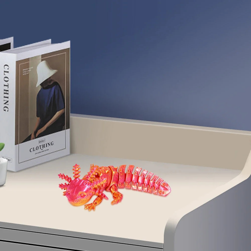 3D Printed Axolotl Toy Collectible Articulated Mechanical Axolotl Figurine 3D Printed Animal for Stress Relief Home Decor