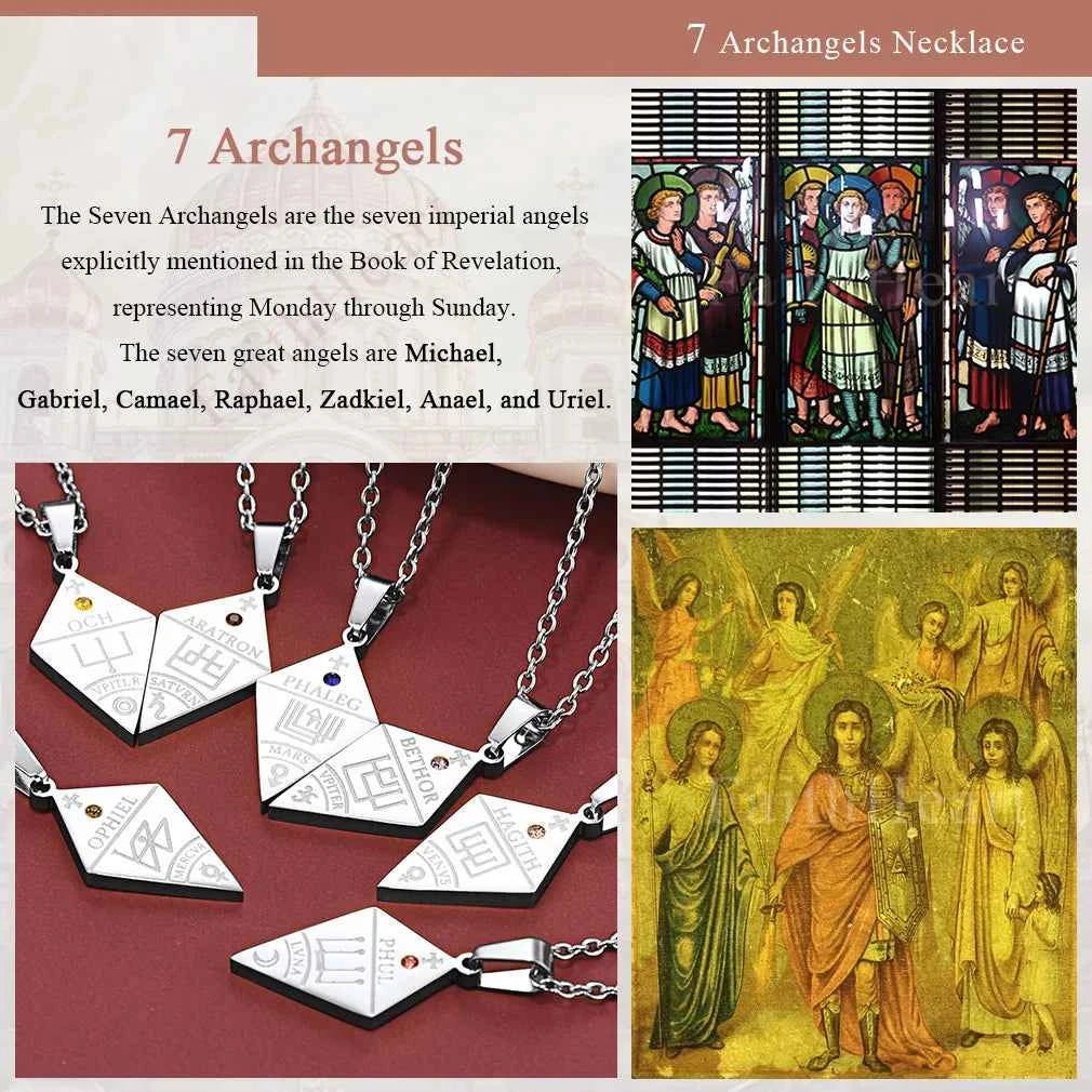 ChainsPro Stainless Steel 7pcs/ Set Seven Archangels Puzzle Necklaces Sigil Talisman Unisex Jewelry Set Gift for BFF Family