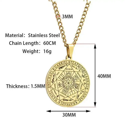 Necklace for Men Seven Archangels Pendant Solomon 7 Archangels Sigil Amulet Necklace Men Simple Stainless Steel Chain Jewelry - Pedlar's Attic