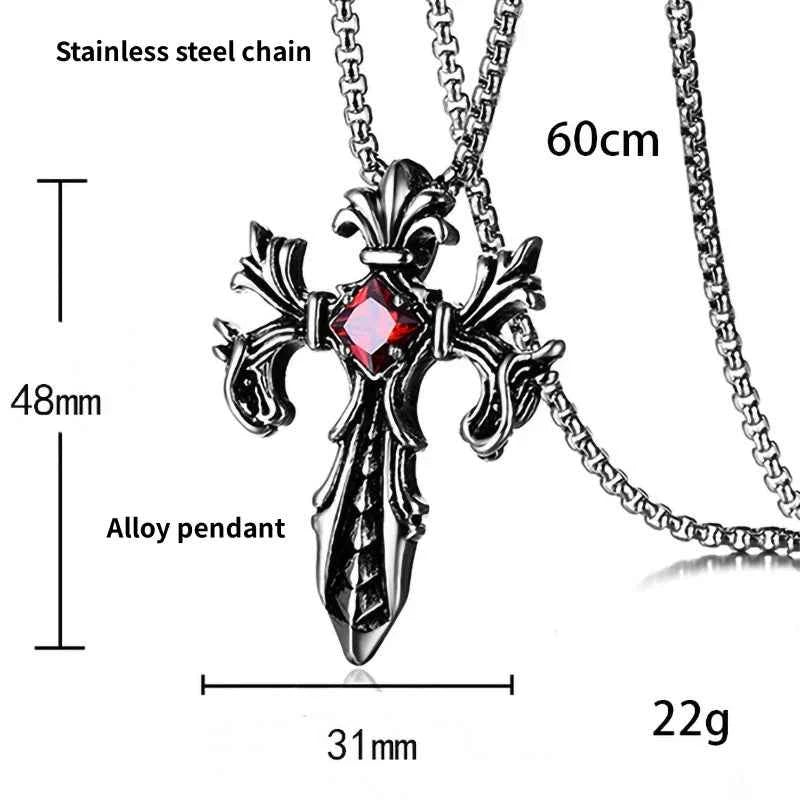 Vintage Flame Cross Pendant 60CM Length Chain Necklace