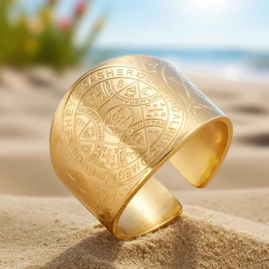 Dawapara Enochian Magic Angel Ring Solomon Kabbalah Protection Amulet Stainless Steel Hexagram Triangle Religious Jewelry