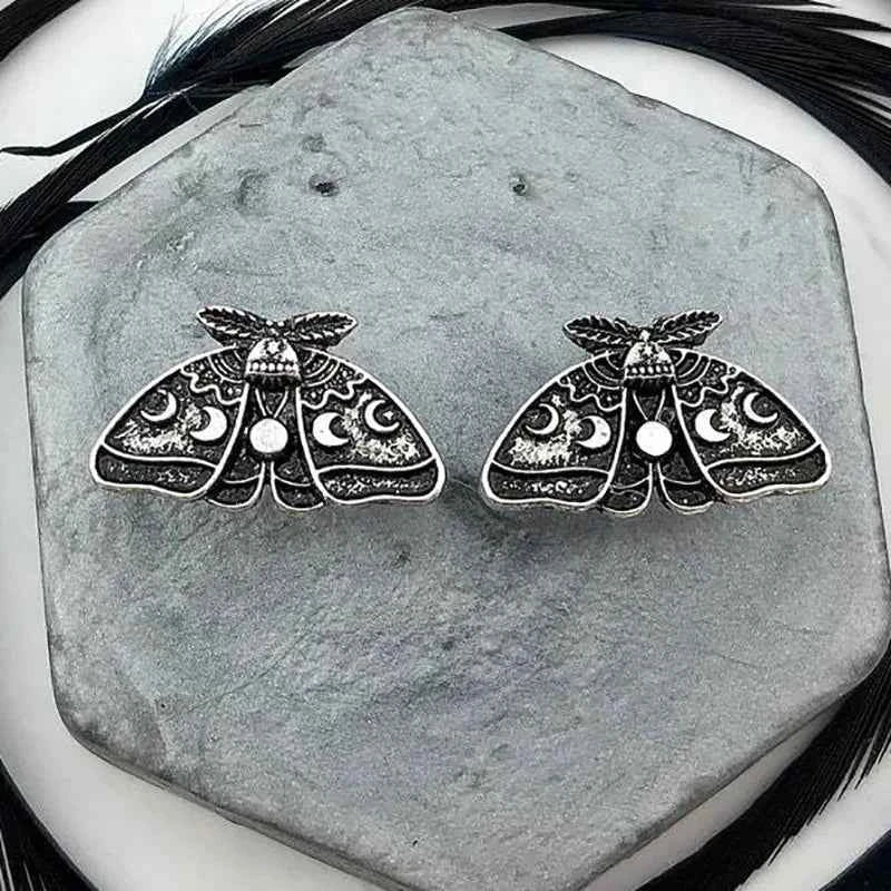 Cross-Border European and American Retro Style Moth Sun and Moon Carved Pattern Earrings Gothic Punk Personality Exaggerated Earrings