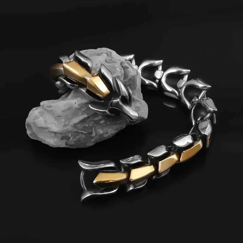 Stainless Steel Nordic Double Wolf Head Bracelet