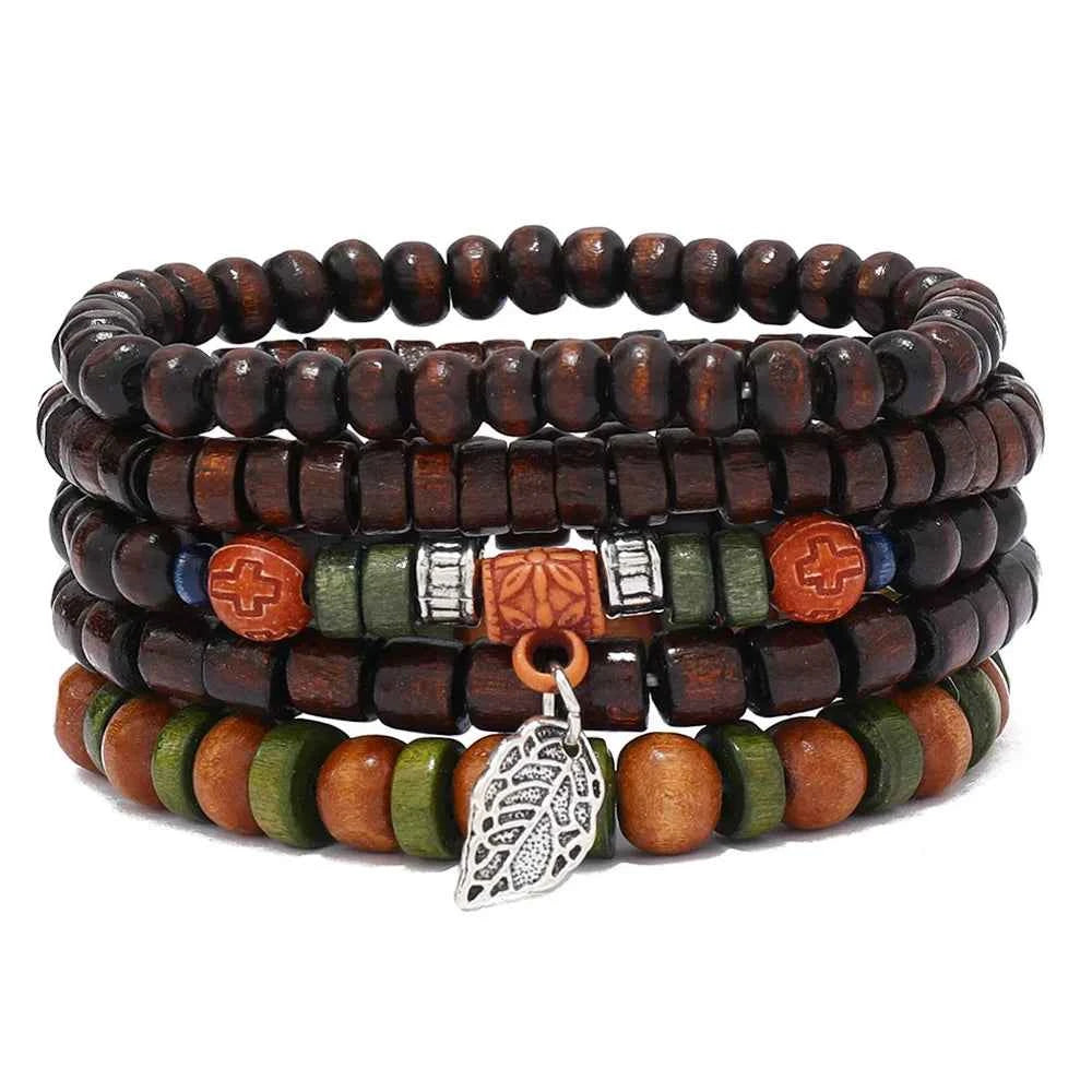 Ethnic 4-5pc/set wood bead tree Cactus Charms bracelets
