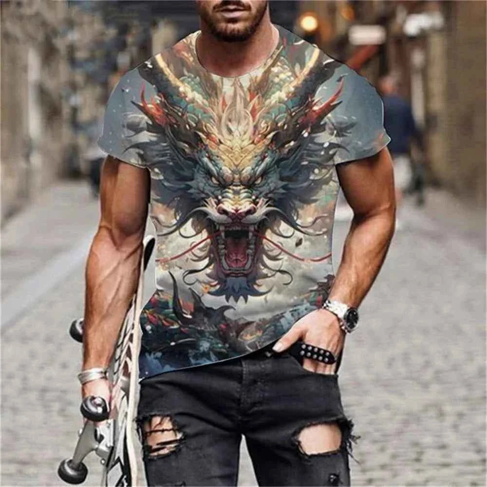 Dragon Printed Casual Short Sleeve Tee