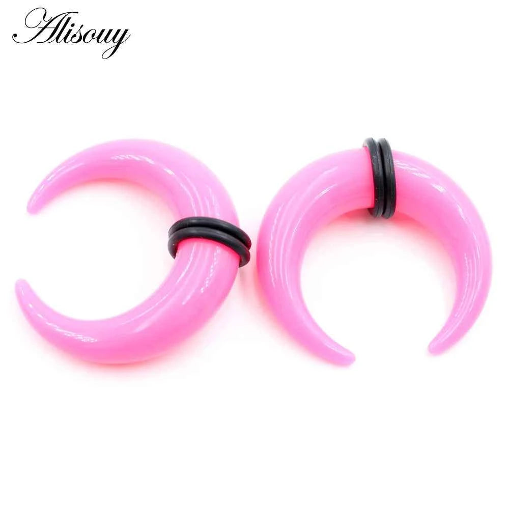 2pcs Acrylic C Sahpe Buffalo Horn Ear Pincher Septum Rings Piercing Black Ear Taper Stretcher Expander Body Jewelry 1.6mm-16mm