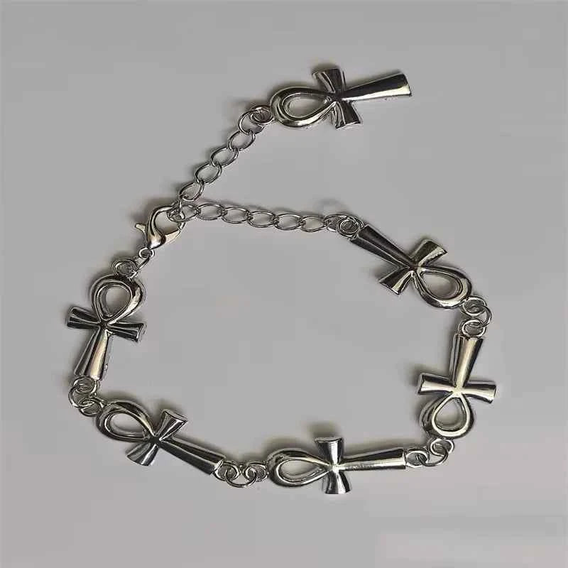 Ankh Charm Bracelet - Gothic Vampire Jewelry with Victorian Cross Links for Wicca Enthusiasts - Pedlar's Attic