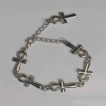 Ankh Charm Bracelet - Gothic Vampire Jewelry with Victorian Cross Links for Wicca Enthusiasts - Pedlar's Attic