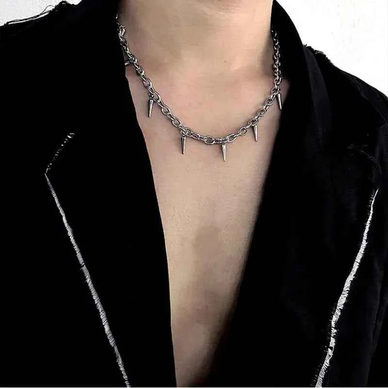 Stainless Steel Chains Rivet Choker Necklace for Men Women Hiphop Punk Neck Chains Short Collar Necklaces Wolf Tooth Jewelry New
