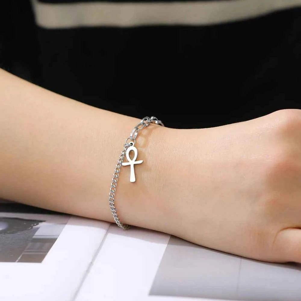 Dawapara Ankh Cross Bracelet Religious Ancient Egyptian Key To Life Prayer Amulet Supernatural Stainless Steel Jewelry