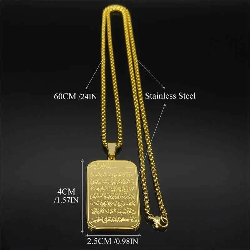 Islam Religious Muslim Pendant Necklace for Women Men Stainless Steel Gold Color Arabic Quran Medal Chain Jewelry