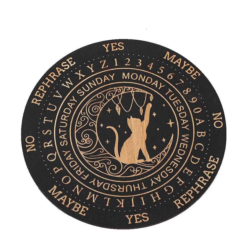 Mystic Moon Spirit Cat Pendulum Board Black Round Magics Meditation Decision Plate Metaphysical Healing Witch Beginners giftware