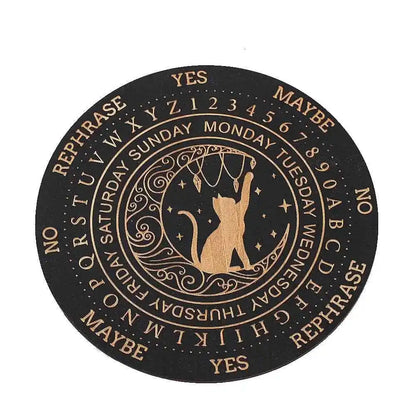 Mystic Moon Spirit Cat Pendulum Board Black Round Magics Meditation Decision Plate Metaphysical Healing Witch Beginners giftware - Pedlar's Attic