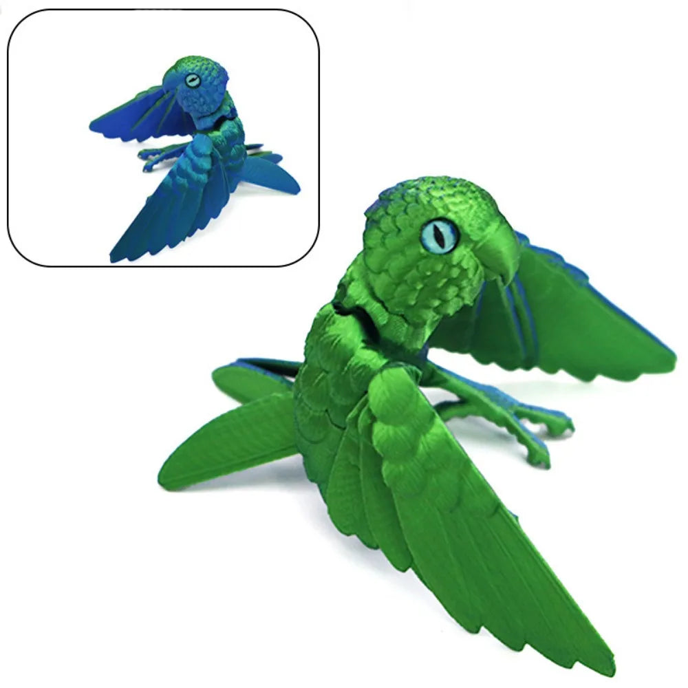 3D Printed Parrot Model Flexible Animal Statue Bird with Wings Moveable Joints Home Decoration Autism ADHD Fun Toys Holiday Gift
