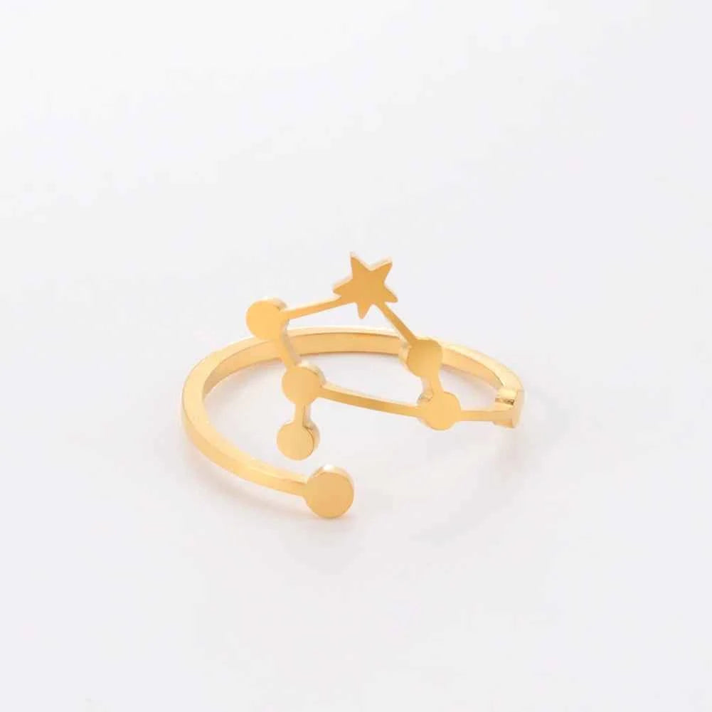 COOLTIME 12 Constellation Women's Ring Stainless Steel Zodiac Adjustable Rings Leo Virgo Libra Pisces Jewelry Birthday Gift