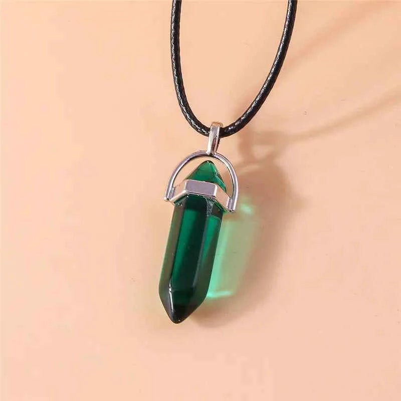 Natural Stone Quartz Lapis Opal Amethyst Pink Crystal Stone Hexagonal Column Pendant Necklaces