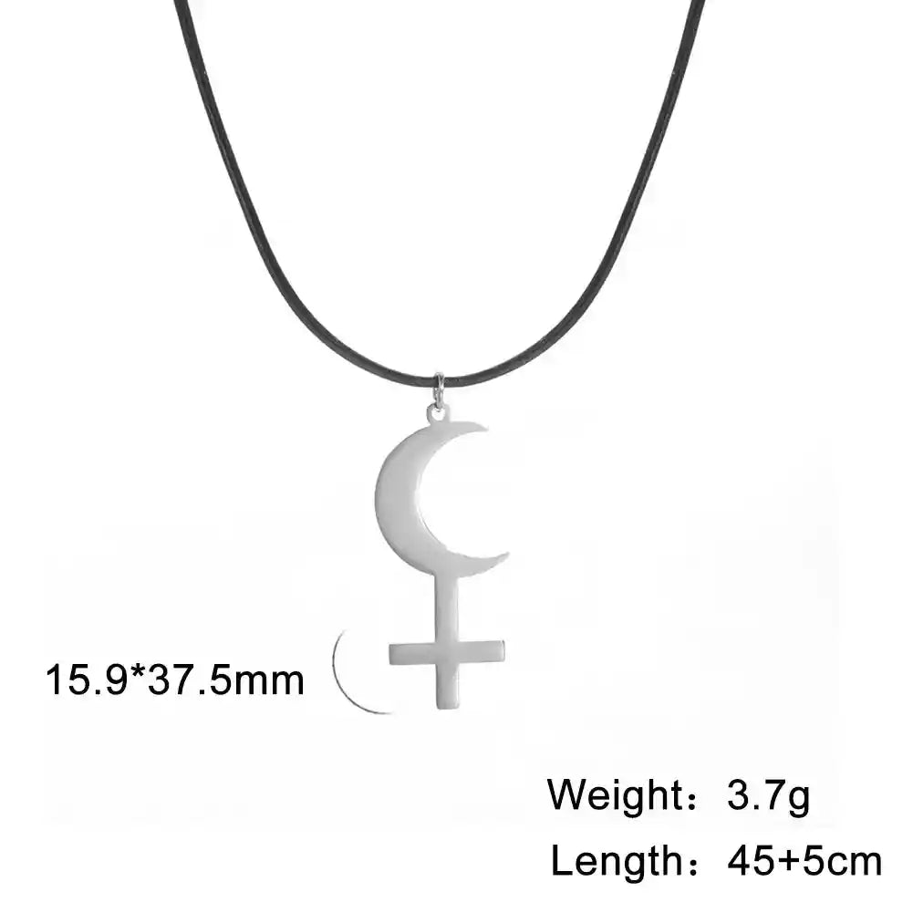 Vintage Black Moon Lilith Pendant Necklace Crescent Moon Cross Double Layer Necklace - Pedlar's Attic