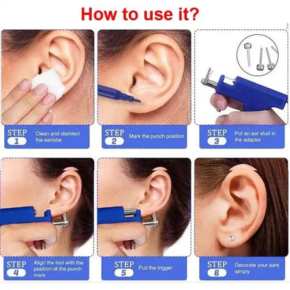Professional Ear Piercing Gun Kit with 98pcs Stainless Steel Ear Studs-Safety Gun Piercing - Pedlar's Attic