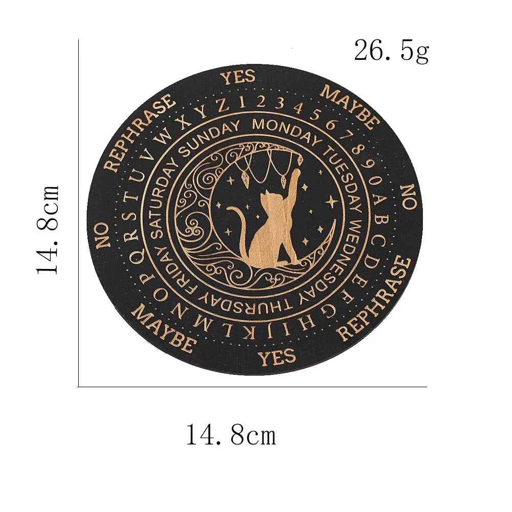 Mystic Moon Spirit Cat Pendulum Board Black Round Magics Meditation Decision Plate Metaphysical Healing Witch Beginners giftware