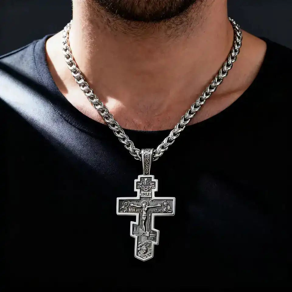 The Eternal Cross — Orthodox Jesus Pendant Necklace in Stainless Steel