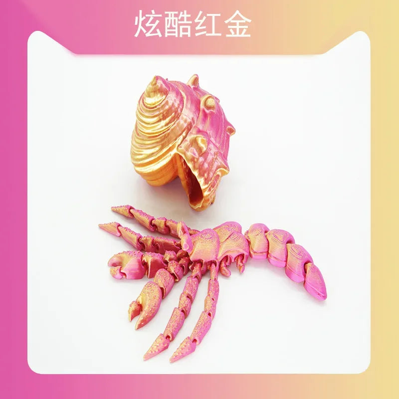 3D Printed Hermit Crab Figurine - Articulated Poseable Decor, Artistic Home & Desk Decoration, Unique Gift for Ocean Lovers