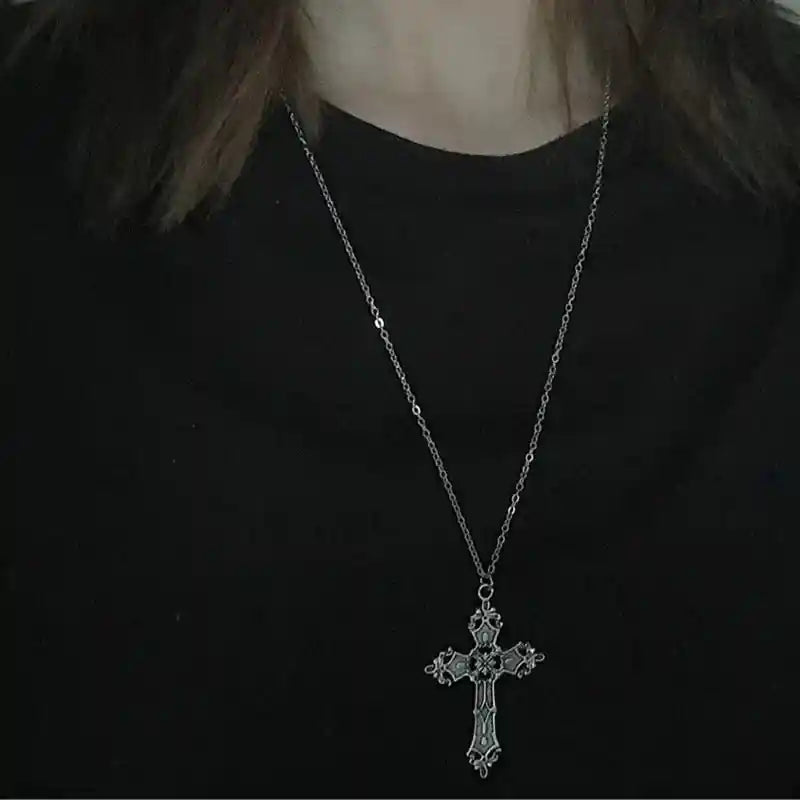Vintage Gothic for Cross Pendant Long Chain Necklace - Pedlar's Attic