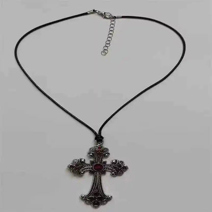 Rhinestone Cross Choker Spiral Hippie Necklace - Pedlar's Attic