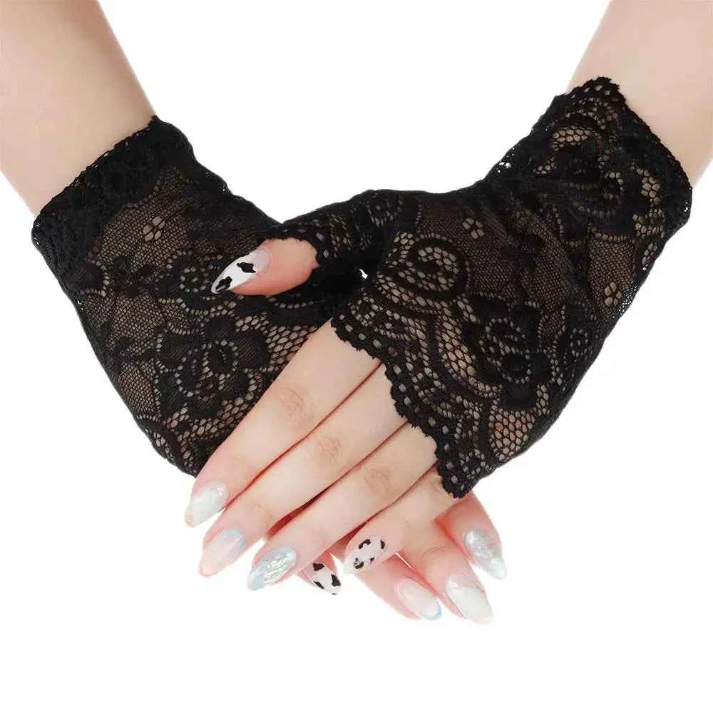 LuxeLace Fingerless Gloves | Breathable Mesh, Chic Lace Design, Sun Protection for Cycling and Fashion - Pedlar's Attic