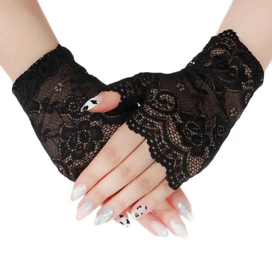 LuxeLace Fingerless Gloves | Breathable Mesh, Chic Lace Design, Sun Protection for Cycling and Fashion - Pedlar's Attic
