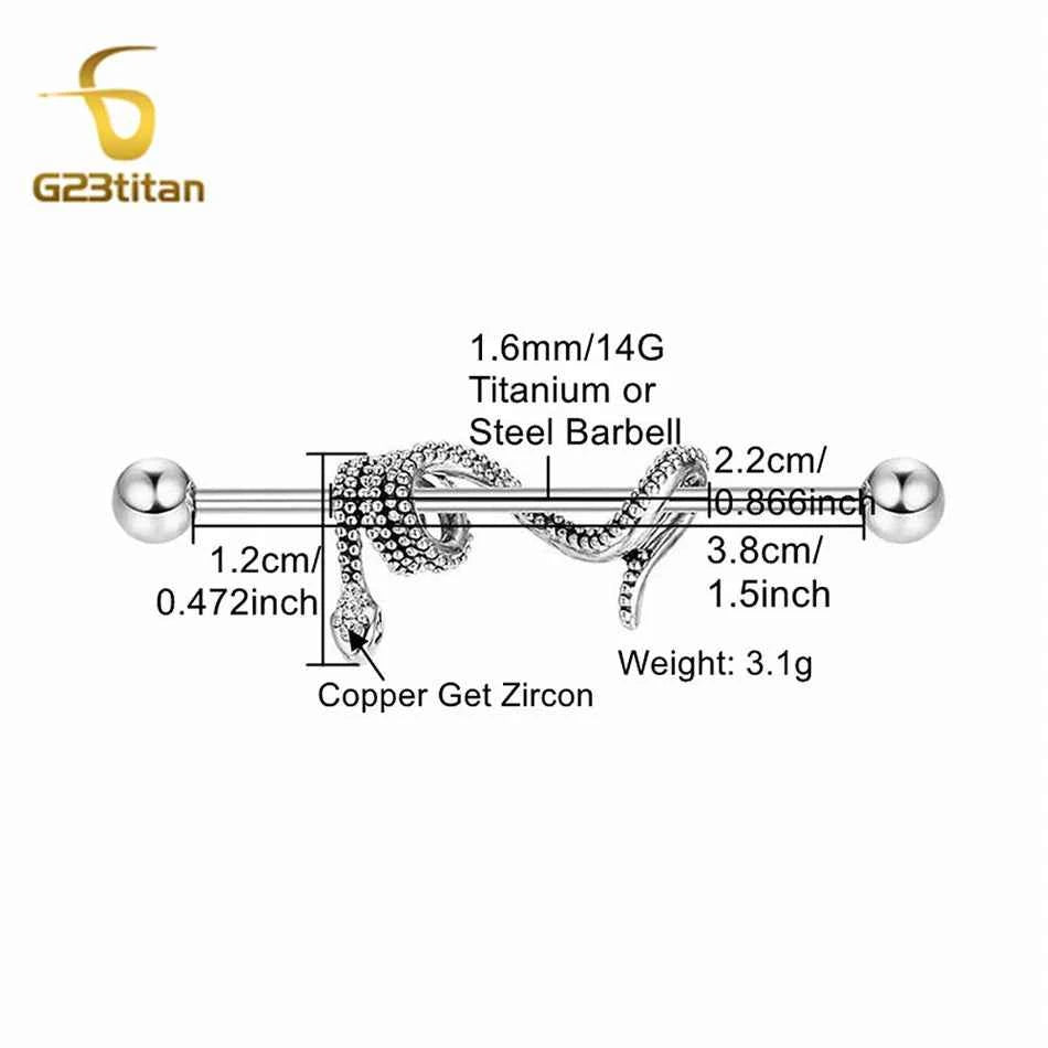 1pc Snake 14G Titanium Industrial Straight Barbells