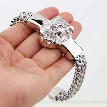 Stainless Steel Nordic Double Wolf Head Bracelet - Pedlar's Attic