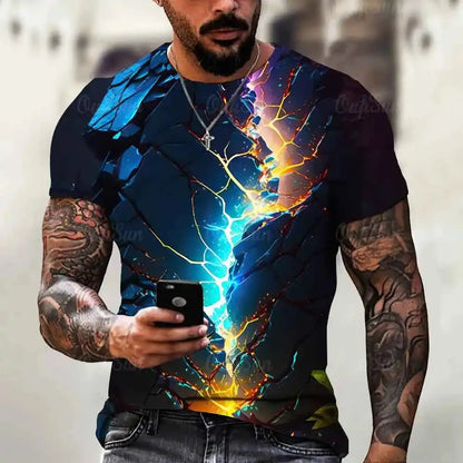 Men's T Shirt 3d Lightning Print - Pedlar's Attic
