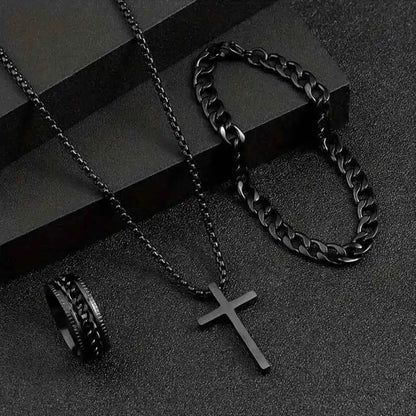 3pcs/set Punk Black Cross Pendant Necklace - Pedlar's Attic