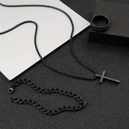 3pcs/set Punk Black Cross Pendant Necklace - Pedlar's Attic