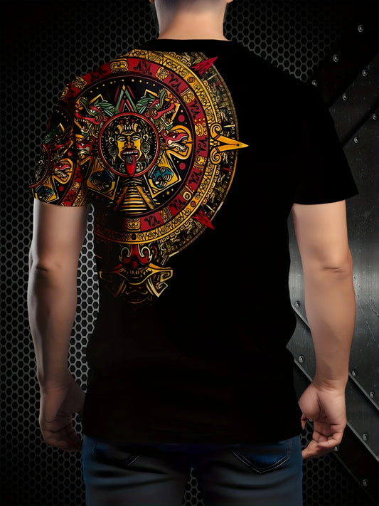 [3D Printed T-Shirt] Vibrant Colorful Men's 3D Printed Indian-Inspired Graphic T-Shirt | Breathable Round Neck Regular Fit Tee