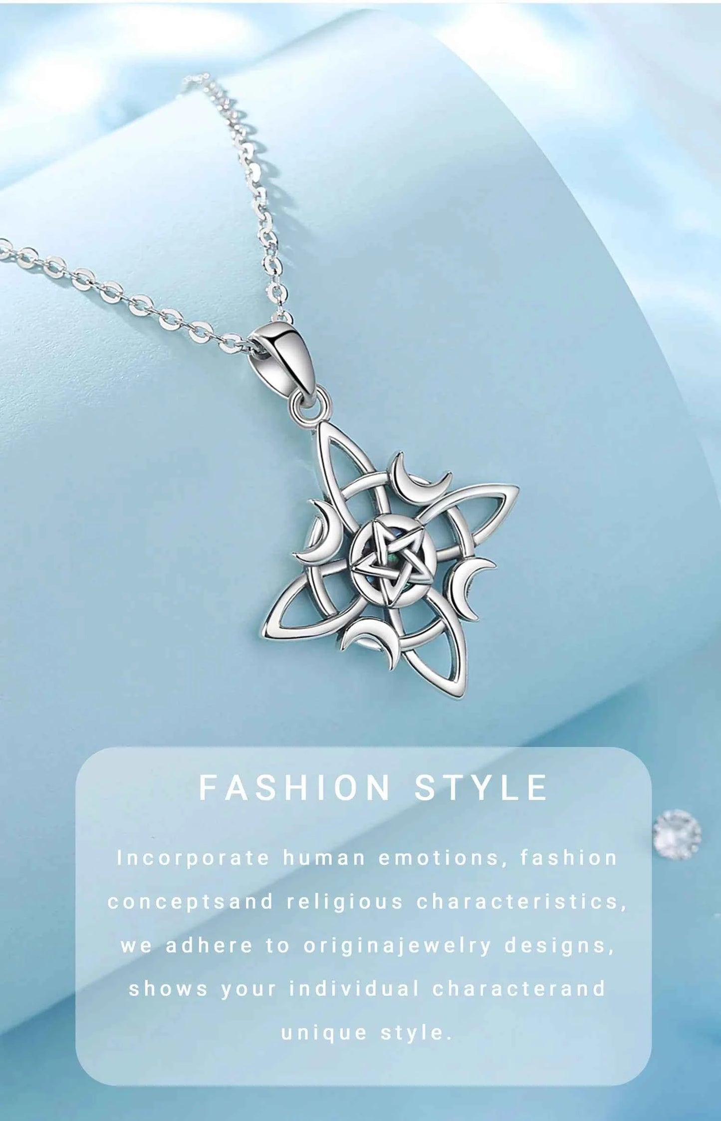 Celtic Knot Triple Moon Goddess Geometry Necklace