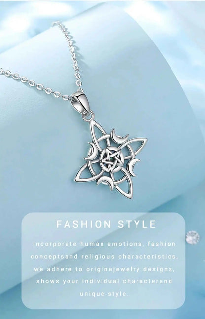 Celtic Knot Triple Moon Goddess Geometry Necklace - Pedlar's Attic