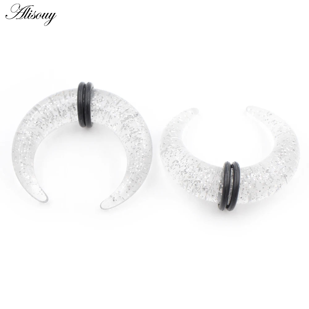 2pcs Acrylic C Sahpe Buffalo Horn Ear Pincher Septum Rings Piercing Black Ear Taper Stretcher Expander Body Jewelry 1.6mm-16mm - Pedlar's Attic